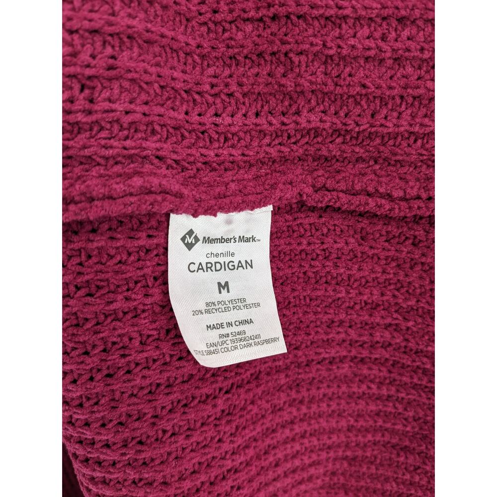 Members Mark Chenille Cardigan Sweater M Raspberry Red Open Front Cutouts‎ Soft - Picture 5 of 12